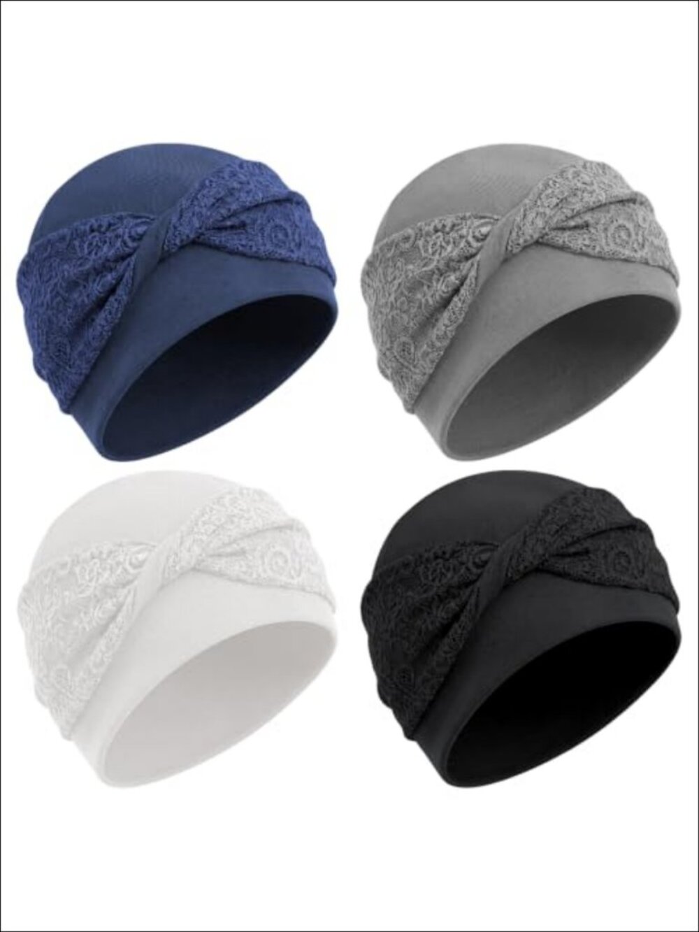 Women's Chemo Headwear Lace Knot Turban Stretch Beanie Hair Loss